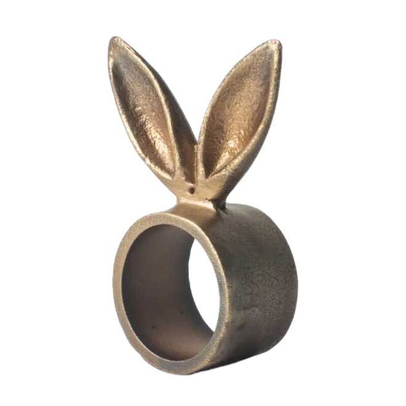 French Country Rabbit Ears Napkin Ring Antique Brass image number 0